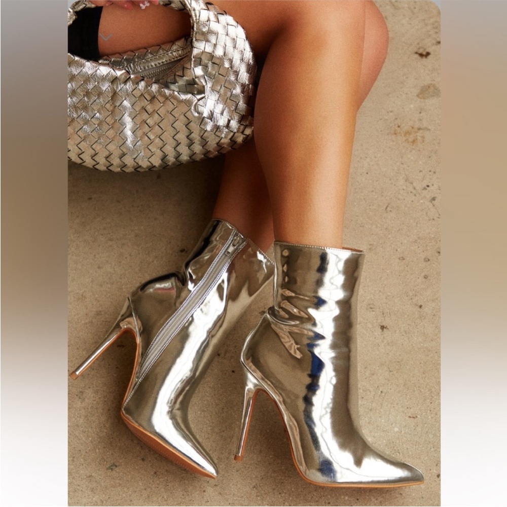 Miss Lola Metallic Silver Heeled Boots